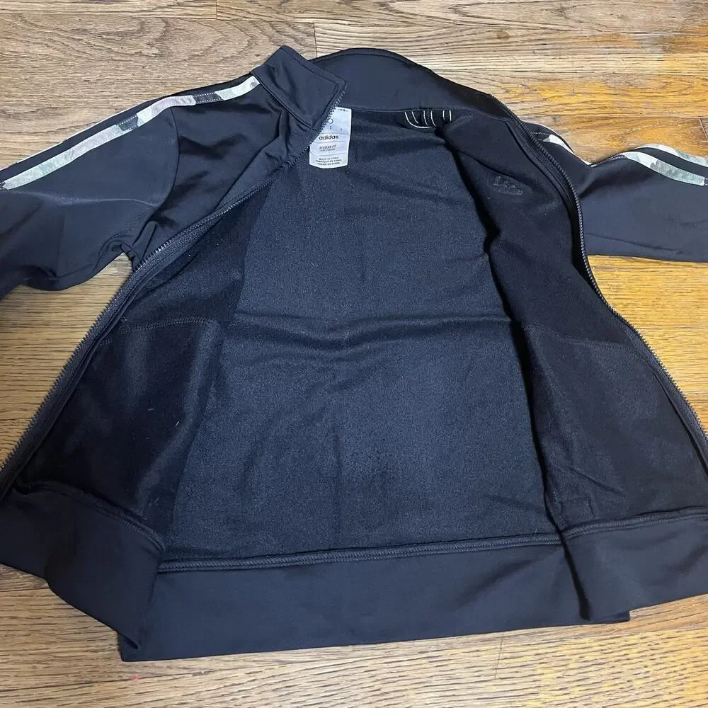 Adidas Boys Track Jacket Size 6 Zip Up Black Camo Blue White 3 Stripes Logo Kids